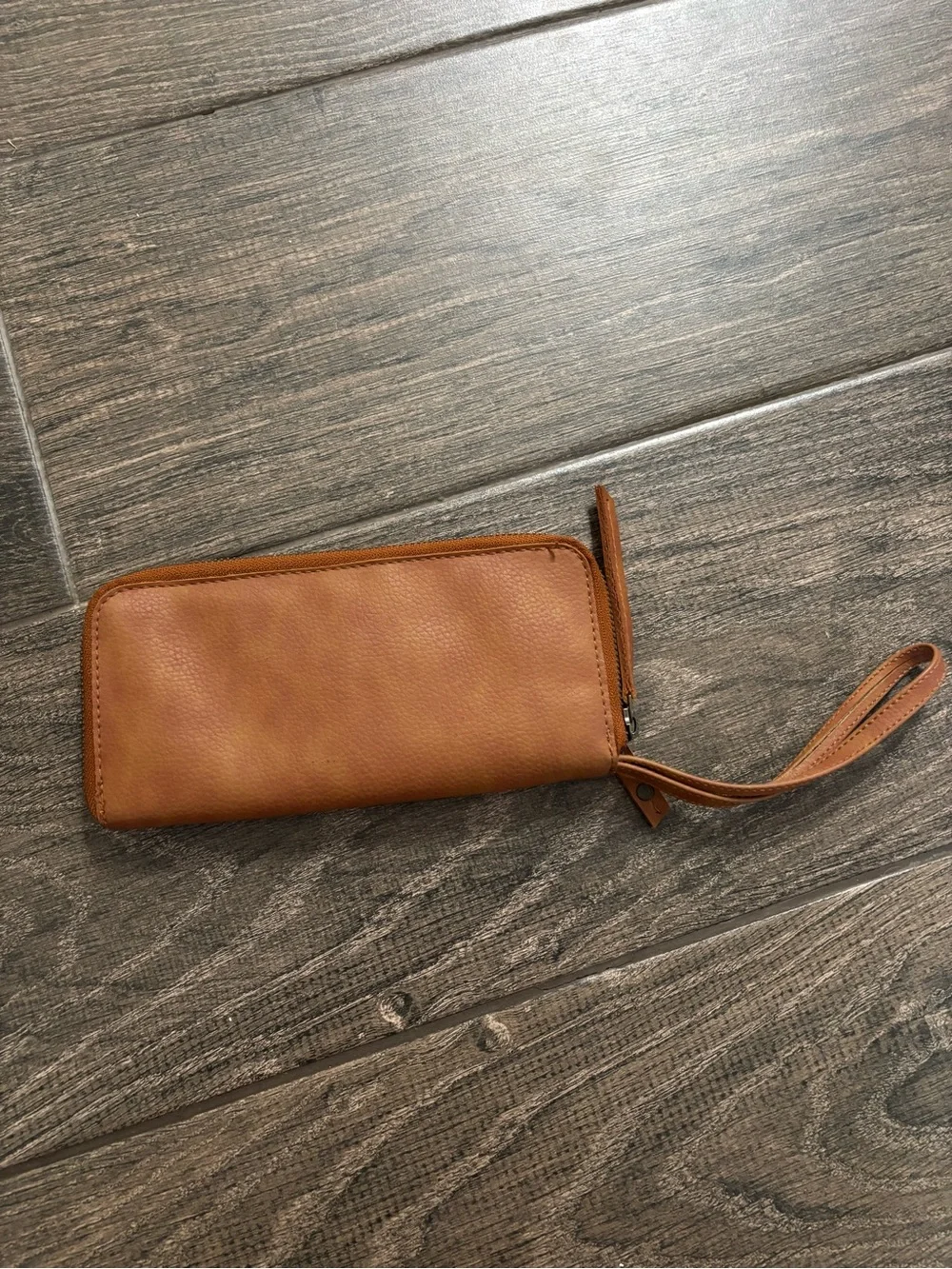 Free People / Cognac Brown Distressed Vegan Wallet Wristlet Clutch